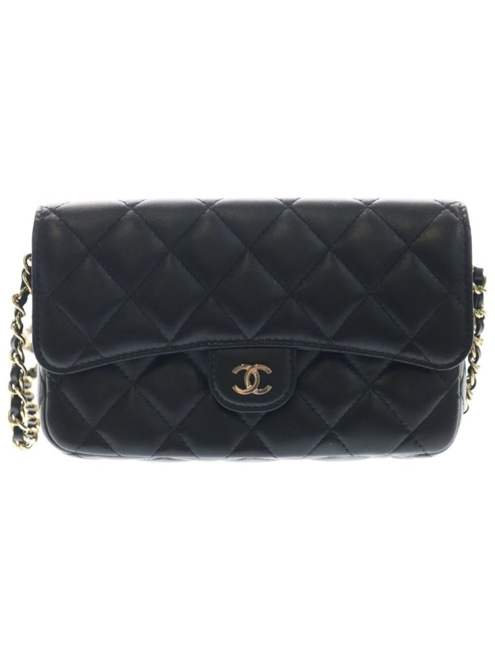 Chanel Quilted Shoulder Bag Chain Black Lambskin Gold - Picture 1 of 6